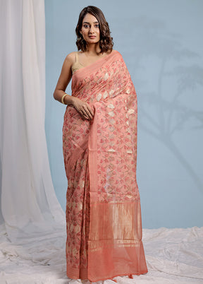 Pink Chanderi Pure Cotton Saree With Blouse Piece - Indian Silk House Agencies