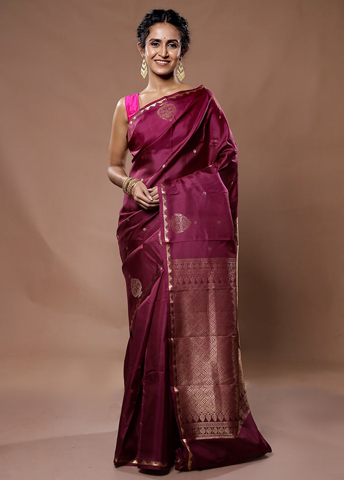 Maroon Kanjivaram Pure Silk Saree With Blouse Piece - Indian Silk House Agencies