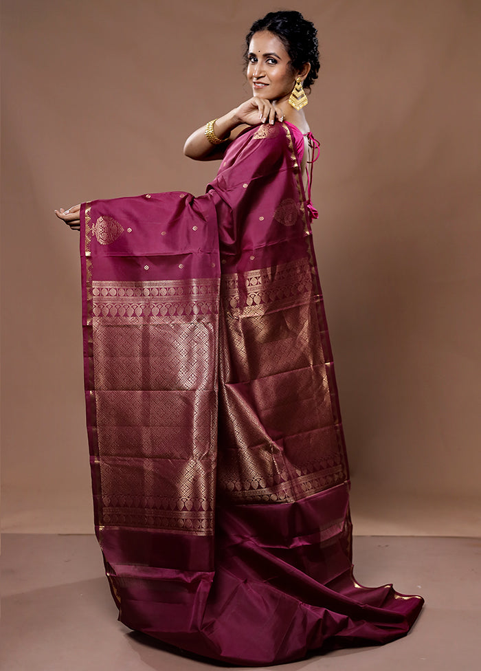 Maroon Kanjivaram Pure Silk Saree With Blouse Piece - Indian Silk House Agencies