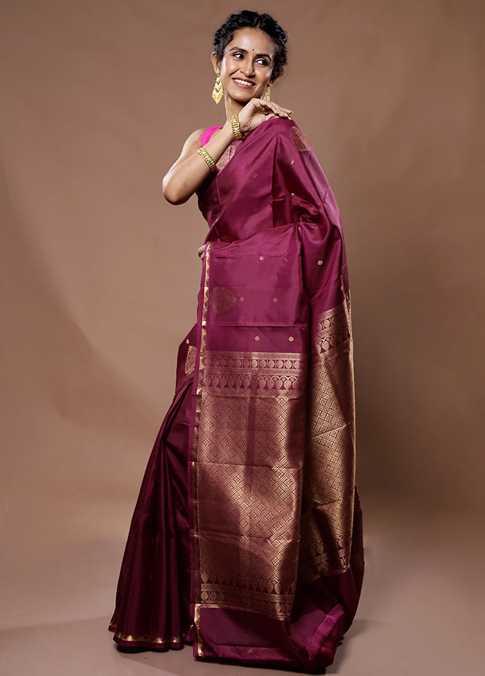 Maroon Kanjivaram Pure Silk Saree With Blouse Piece - Indian Silk House Agencies