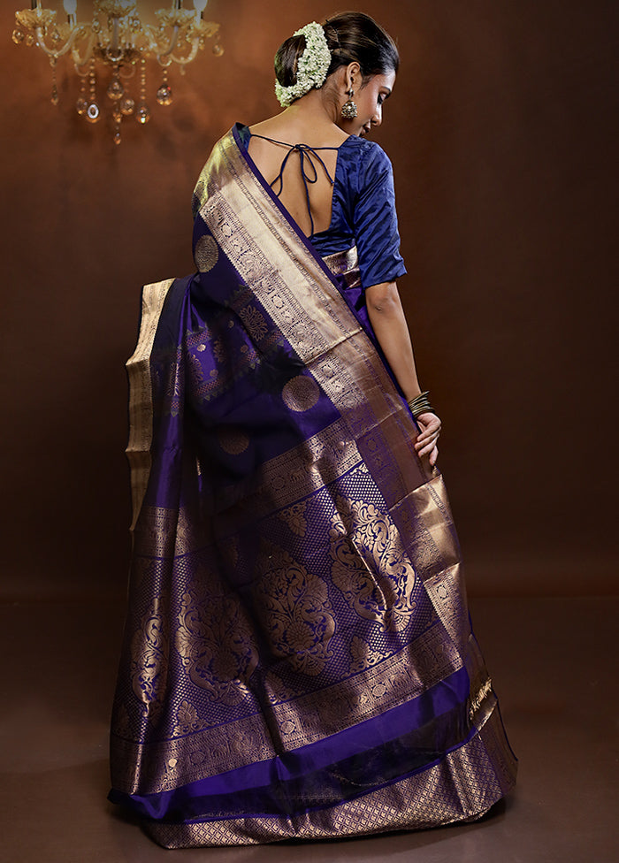 Purple Handloom Kanjivaram Pure Silk Saree With Blouse Piece - Indian Silk House Agencies