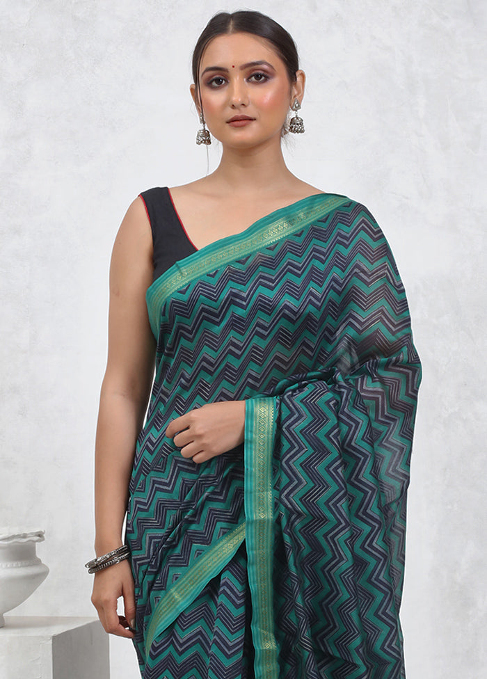 Green Printed Pure Silk Saree Without Blouse Piece - Indian Silk House Agencies