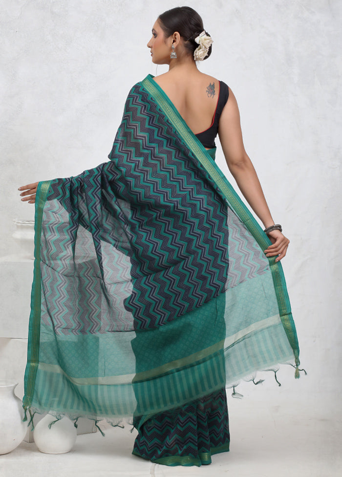 Green Printed Pure Silk Saree Without Blouse Piece - Indian Silk House Agencies