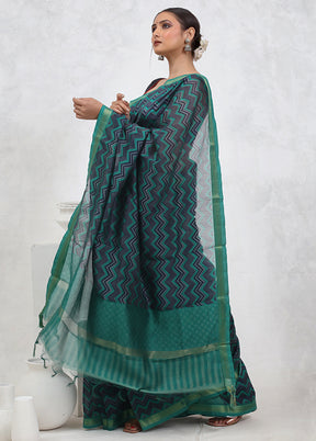 Green Printed Pure Silk Saree Without Blouse Piece - Indian Silk House Agencies