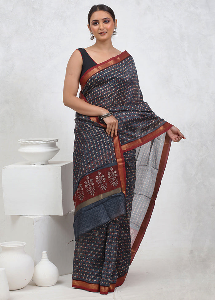 Grey Printed Pure Silk Saree Without Blouse Piece - Indian Silk House Agencies