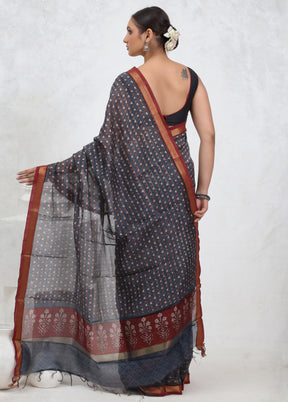 Grey Printed Pure Silk Saree Without Blouse Piece - Indian Silk House Agencies