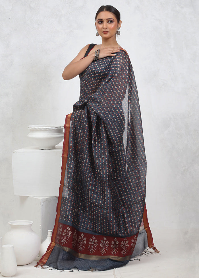 Grey Printed Pure Silk Saree Without Blouse Piece - Indian Silk House Agencies