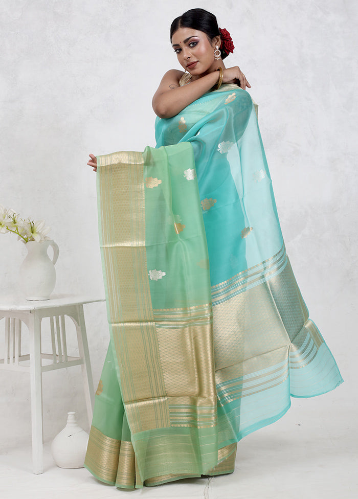 Green Pure Organza Saree Without Blouse Piece - Indian Silk House Agencies