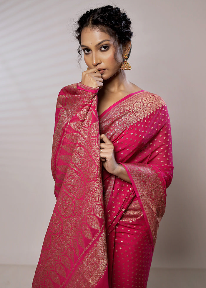 Pink Pure Georgette Saree Without Blouse Piece