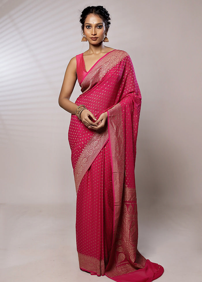 Pink Pure Georgette Saree With Blouse Piece - Indian Silk House Agencies