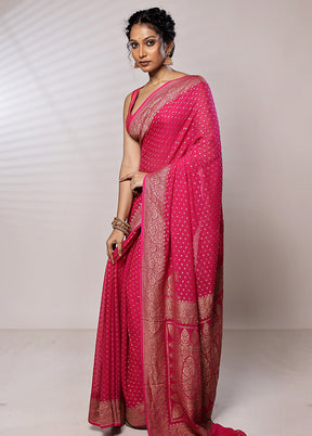 Pink Pure Georgette Saree With Blouse Piece - Indian Silk House Agencies