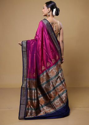 Pink Handloom Bomkai Pure Silk Saree With Blouse Piece