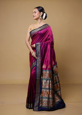 Pink Handloom Bomkai Pure Silk Saree With Blouse Piece