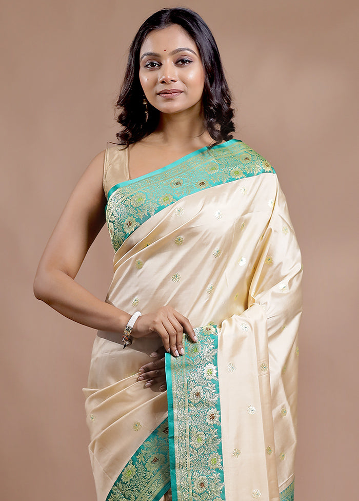 Cream Katan Pure Silk Saree With Blouse Piece