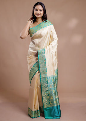 Cream Katan Pure Silk Saree With Blouse Piece - Indian Silk House Agencies