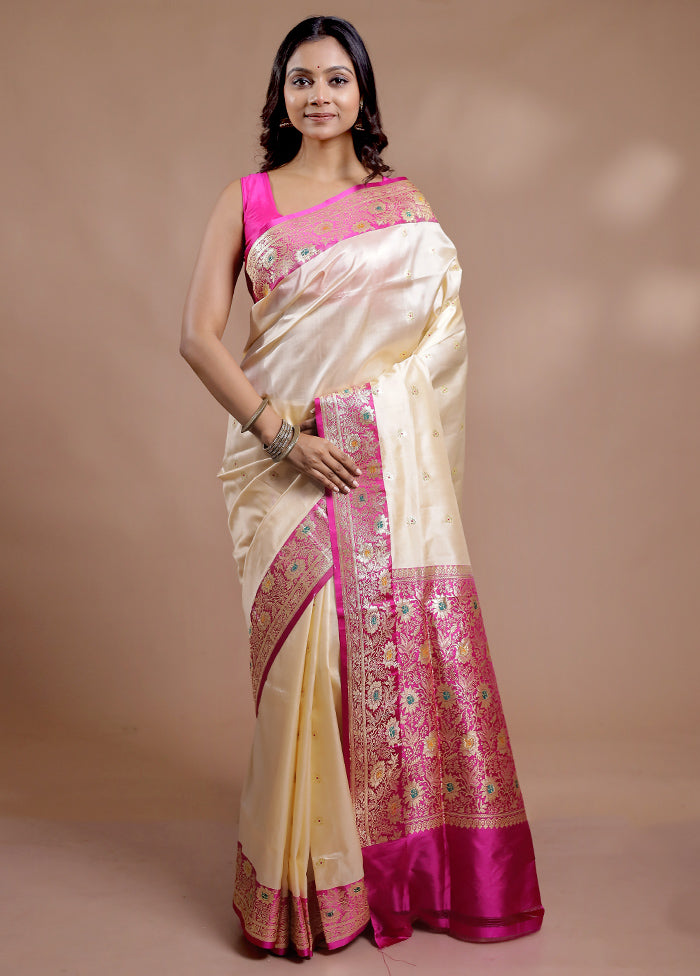 Cream Katan Pure Silk Saree With Blouse Piece