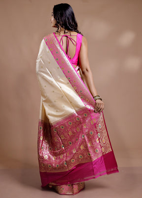 Cream Katan Pure Silk Saree With Blouse Piece - Indian Silk House Agencies