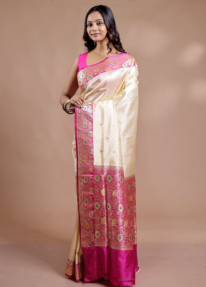 Cream Katan Pure Silk Saree With Blouse Piece - Indian Silk House Agencies