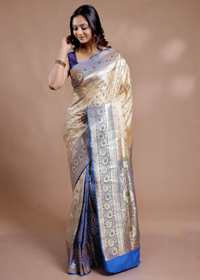 Cream Banarasi Silk Saree With Blouse Piece - Indian Silk House Agencies