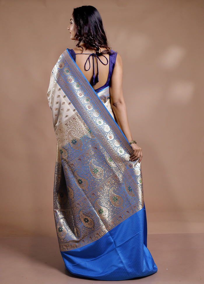 Cream Banarasi Silk Saree With Blouse Piece - Indian Silk House Agencies