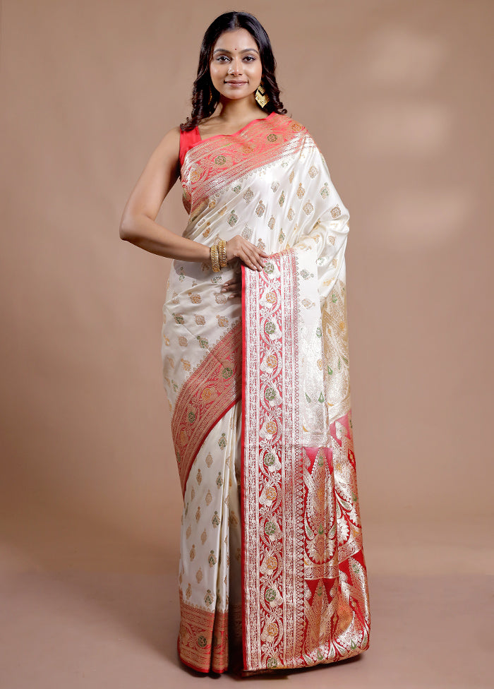 Cream Banarasi Silk Saree With Blouse Piece - Indian Silk House Agencies