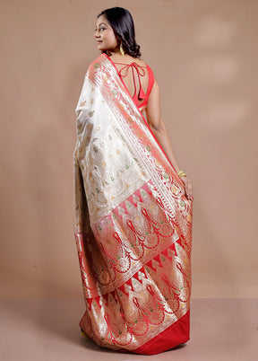 Cream Banarasi Silk Saree With Blouse Piece - Indian Silk House Agencies