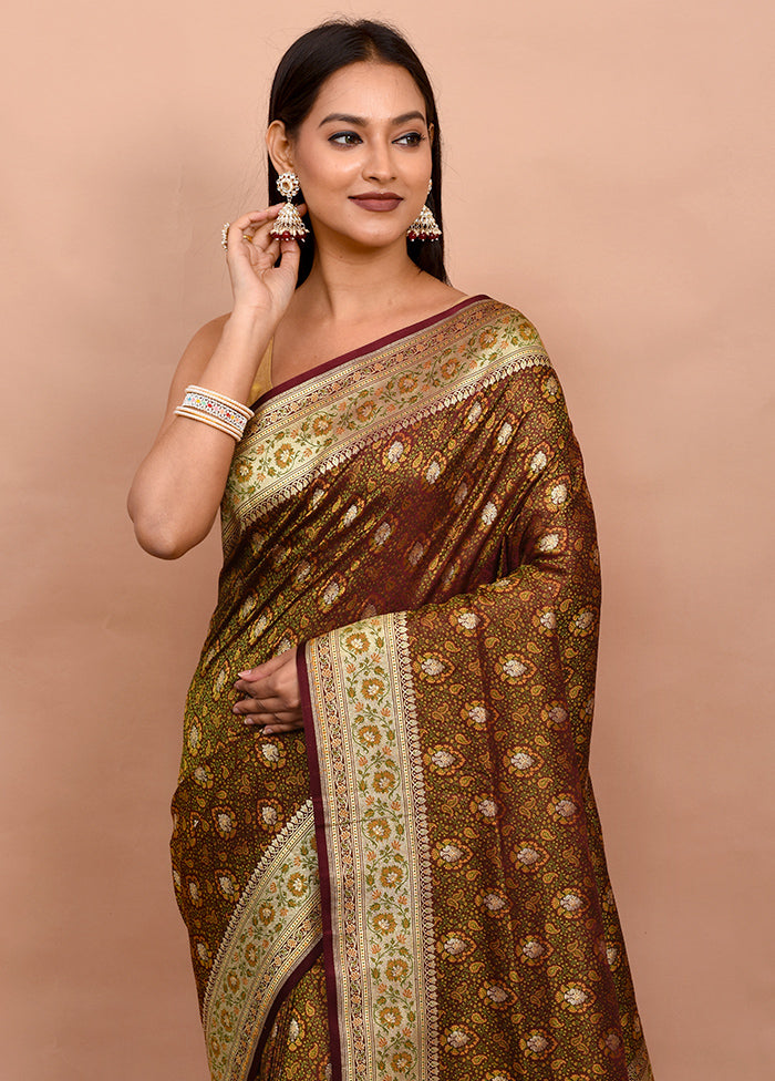 Brown Tanchoi Banarasi Silk Saree With Blouse Piece