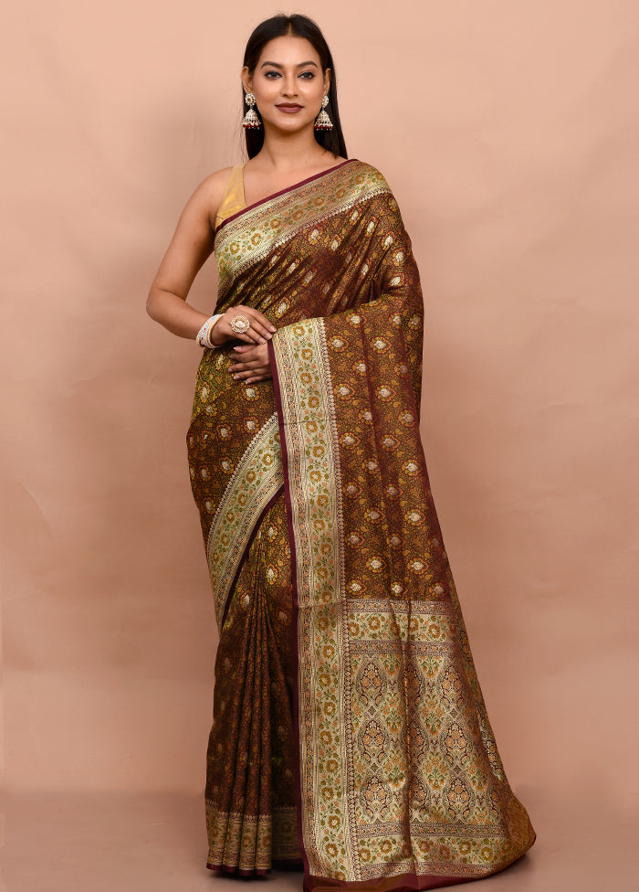 Brown Tanchoi Banarasi Silk Saree With Blouse Piece
