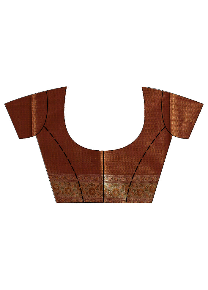 Brown Tanchoi Banarasi Silk Saree With Blouse Piece - Indian Silk House Agencies