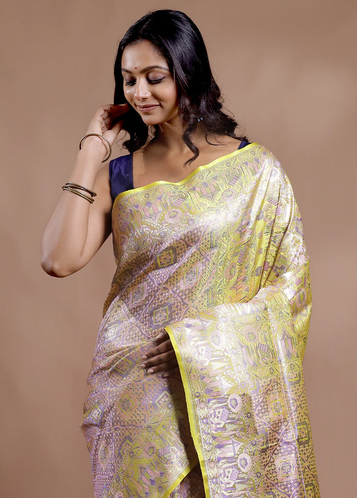 Cream Jamewar Banarasi Pure Silk Saree With Blouse Piece