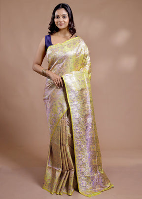 Cream Jamewar Banarasi Pure Silk Saree With Blouse Piece - Indian Silk House Agencies