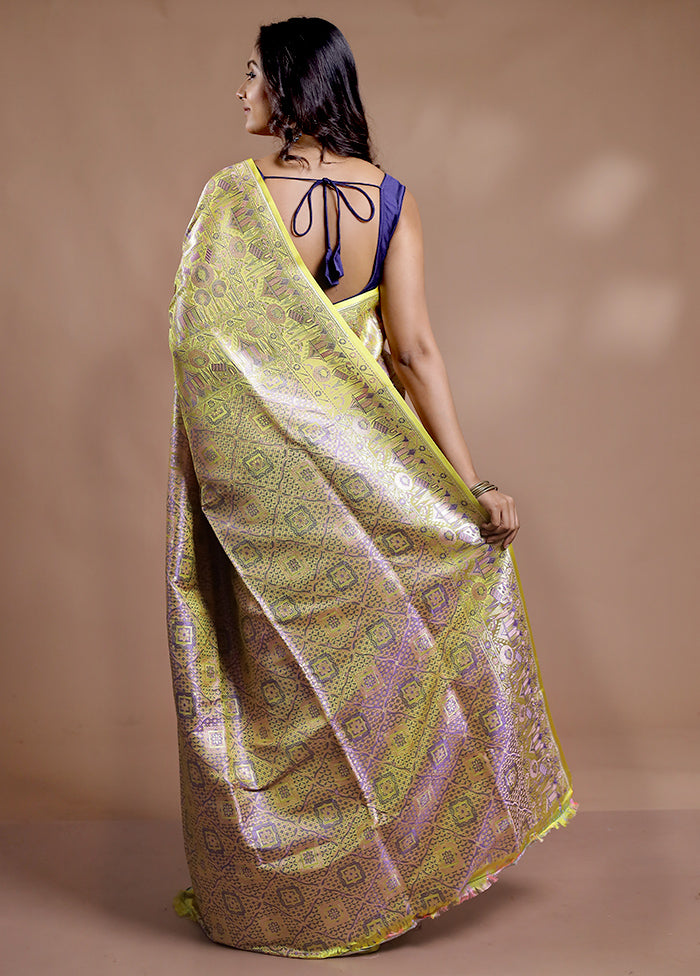 Cream Jamewar Banarasi Pure Silk Saree With Blouse Piece - Indian Silk House Agencies