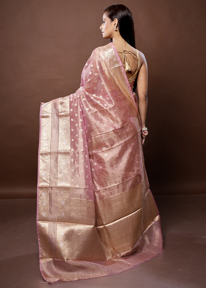 Pink Handloom Tissue Pure Silk Saree With Blouse Piece