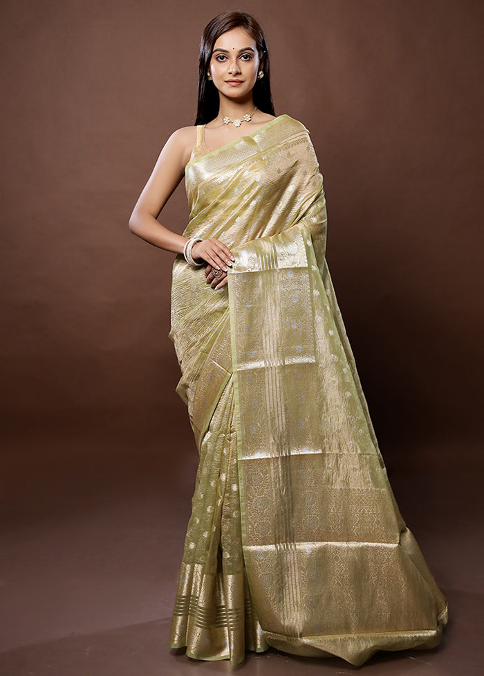 Green Handloom Tissue Pure Silk Saree With Blouse Piece