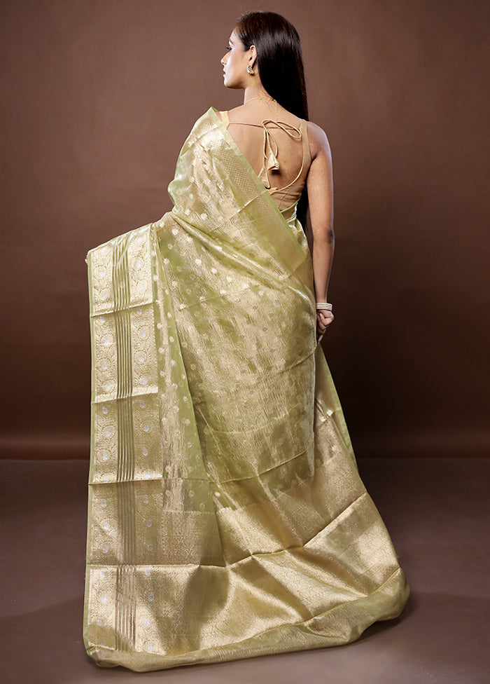 Green Handloom Tissue Pure Silk Saree With Blouse Piece