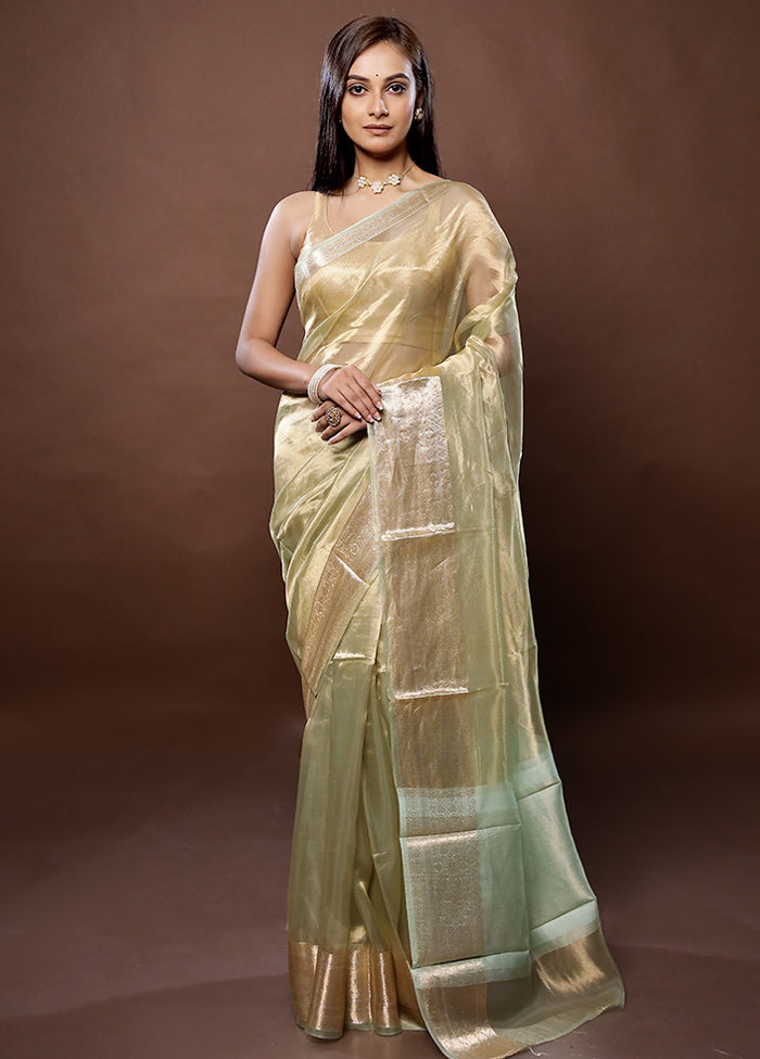 Golden Handloom Tissue Pure Silk Saree With Blouse Piece