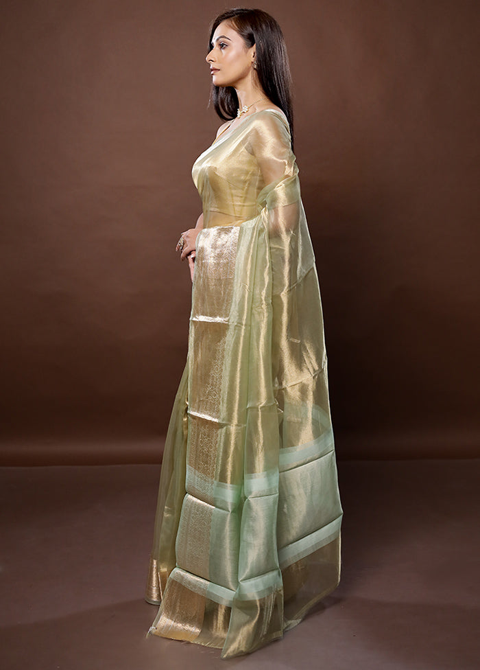 Golden Handloom Tissue Pure Silk Saree With Blouse Piece