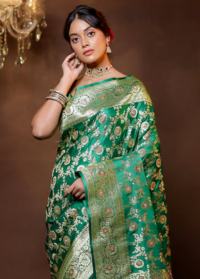 Green Banarasi Silk Saree With Blouse Piece