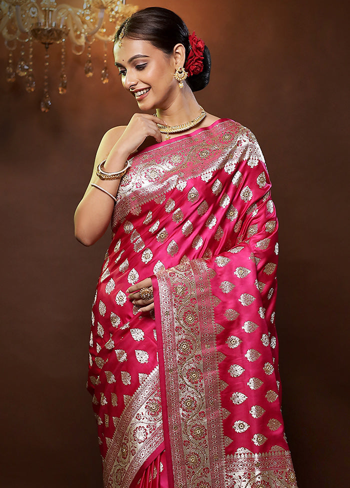 Pink Banarasi Silk Saree With Blouse Piece