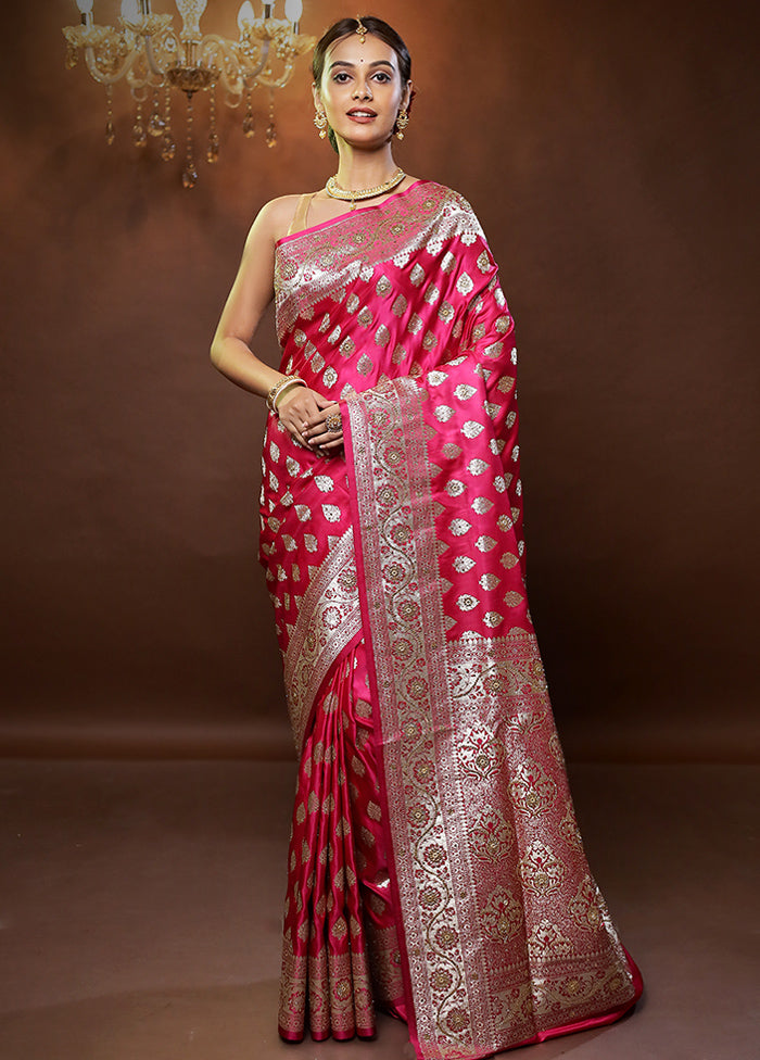 Pink Banarasi Silk Saree With Blouse Piece - Indian Silk House Agencies