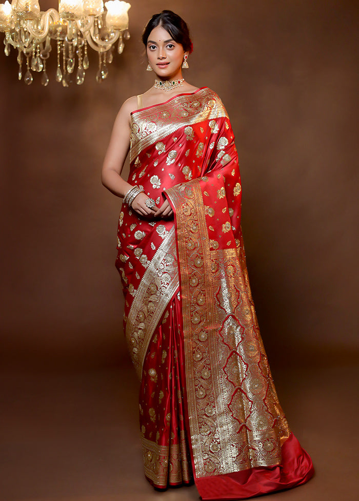 Maroon Banarasi Silk Saree With Blouse Piece