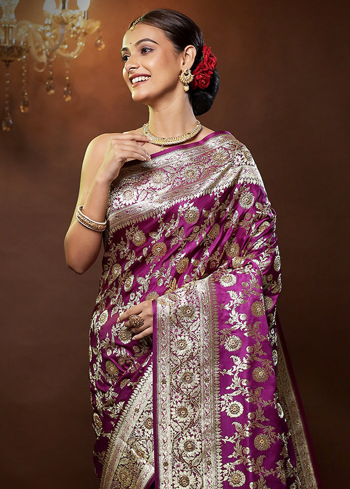 Pink Banarasi Silk Saree With Blouse Piece