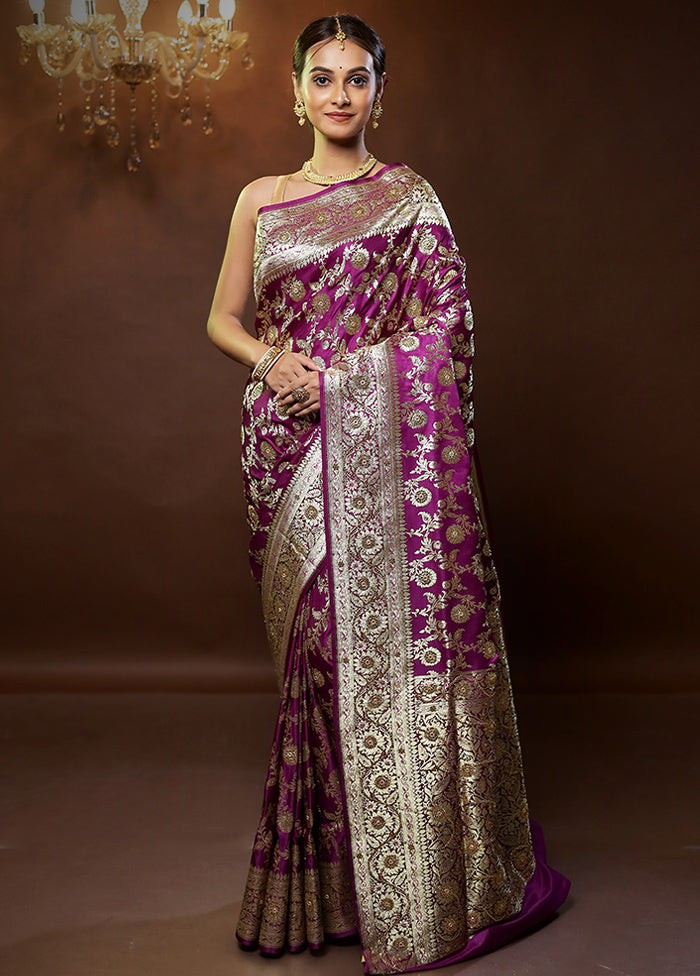 Pink Banarasi Silk Saree With Blouse Piece