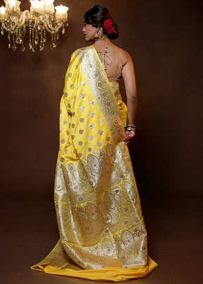 Yellow Banarasi Silk Saree With Blouse Piece