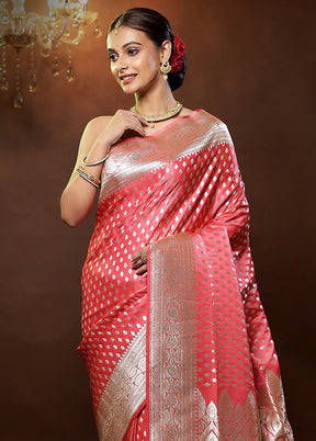 Pink Banarasi Silk Saree With Blouse Piece - Indian Silk House Agencies