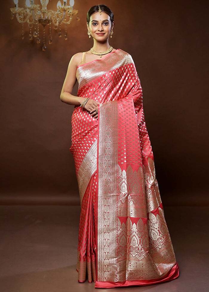 Pink Banarasi Silk Saree With Blouse Piece