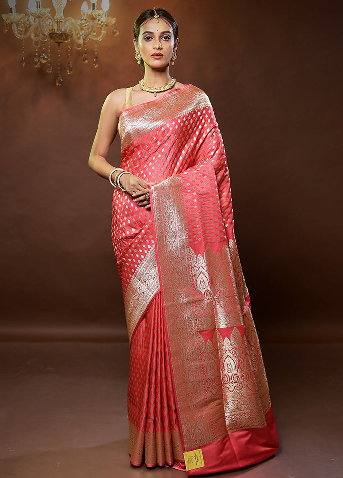 Pink Banarasi Silk Saree With Blouse Piece