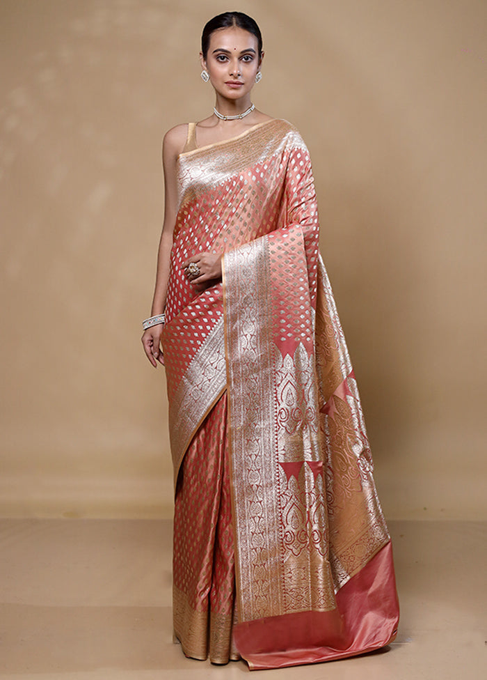 Peach Banarasi Silk Saree With Blouse Piece