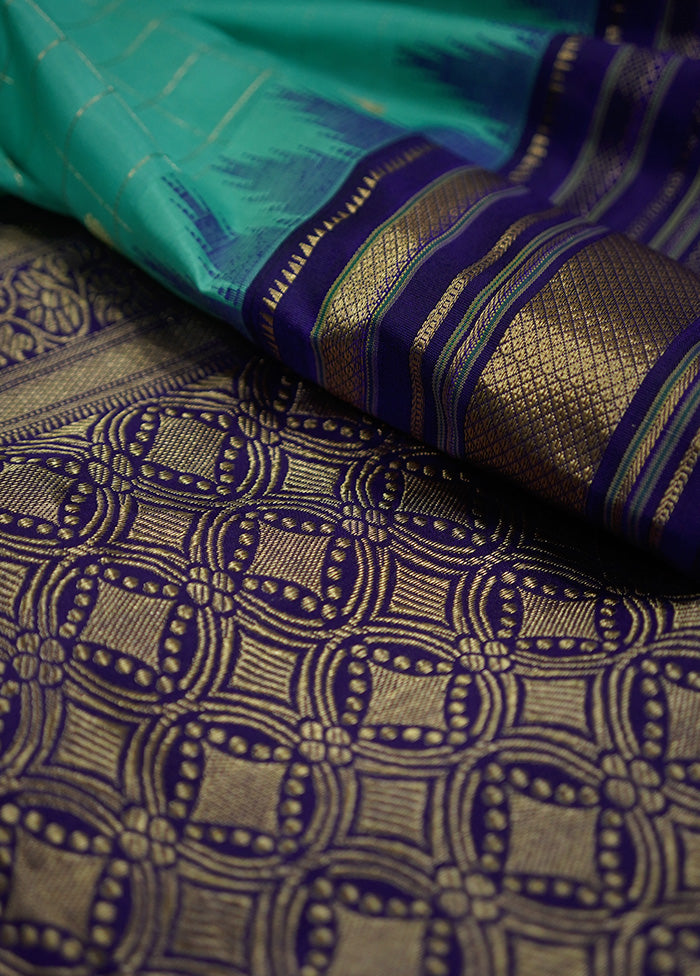 Blue Gadwal Silk Saree Without Blouse Piece - Indian Silk House Agencies