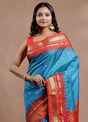 Green Gadwal Pure Silk Saree Without Blouse Piece - Indian Silk House Agencies